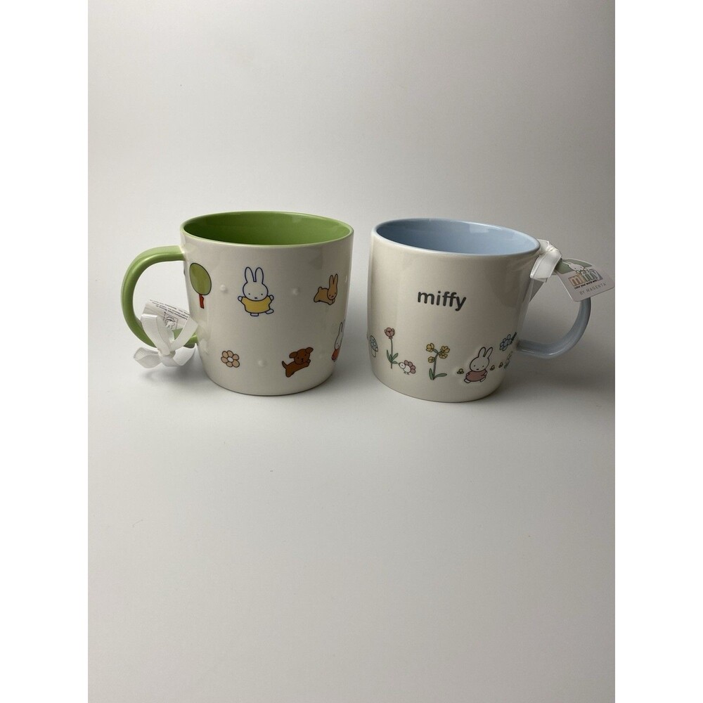 Set of 2 Miffy By Magenta CottageCore Floral Spring Mugs Pastel Blue Green NWT